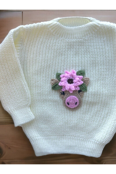 Baby Girl Hand Embroidered Stretch Knit Sweater - 2