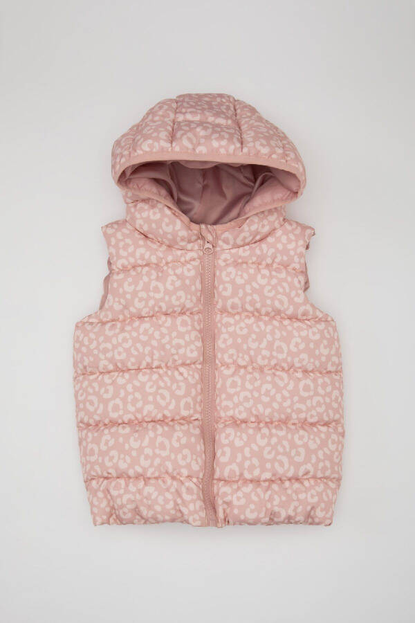 Baby Girl Hooded Patterned Puffer Vest - 1