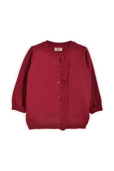 Baby girl knitted cardigan with frills (6-24 months, red) - 1