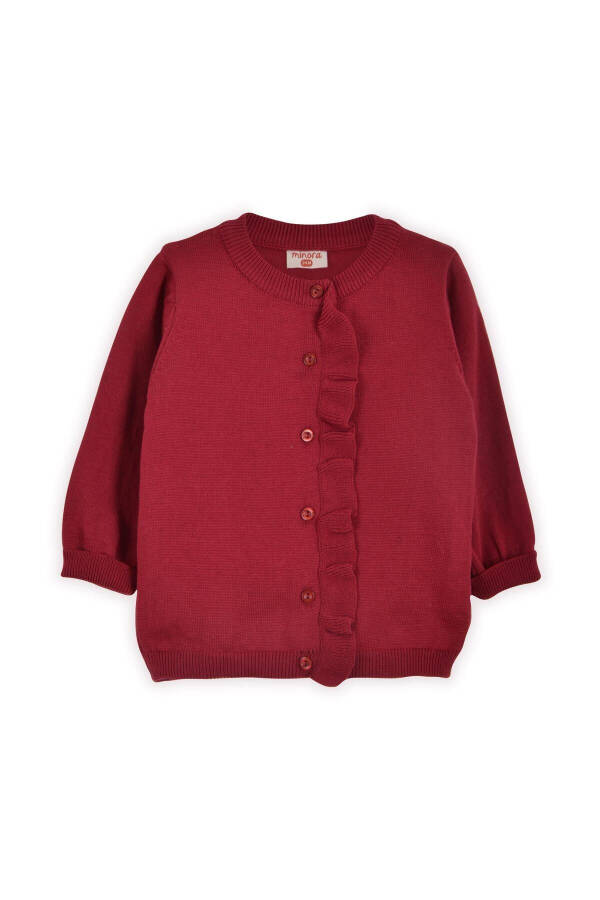 Baby girl knitted cardigan with frills (6-24 months, red) - 1