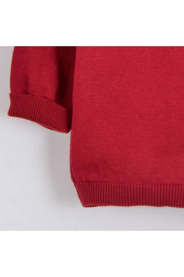 Baby girl knitted cardigan with frills (6-24 months, red) - 3