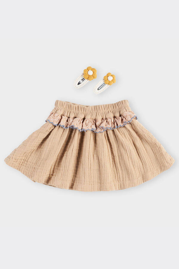 Baby Girl Lace Detail Beige Skirt - 1