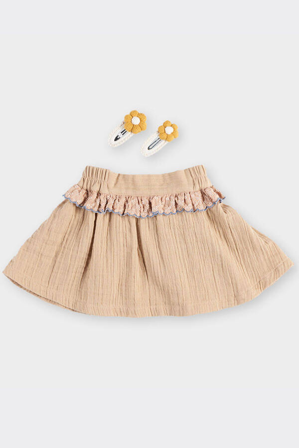 Baby Girl Lace Detail Beige Skirt - 2