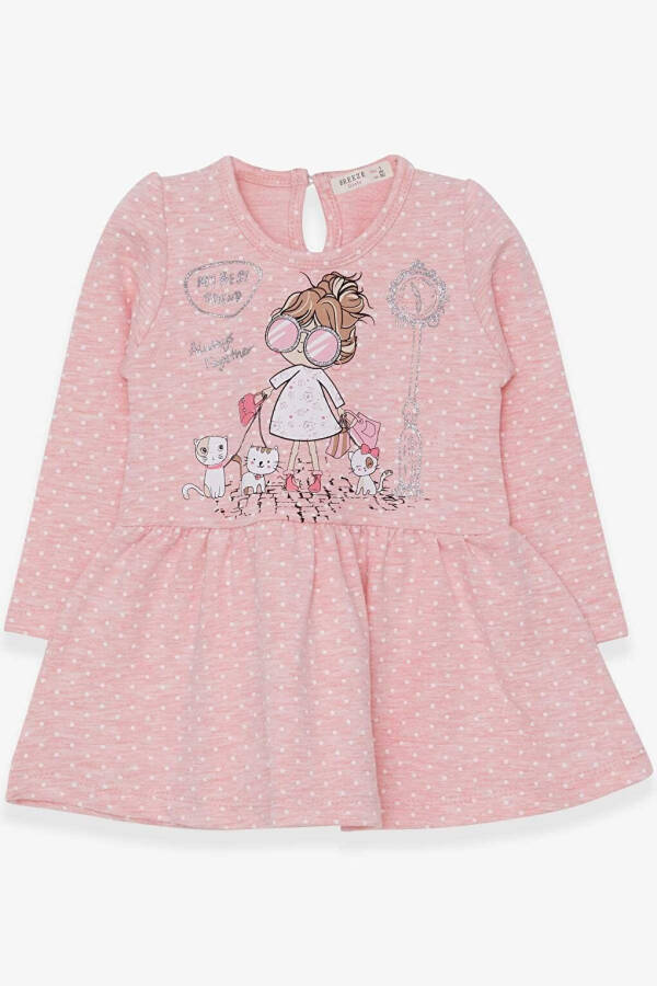 Baby Girl Long Sleeve Dress with Sequined Glasses Girl Print Salmon Melange (1-2 Years) - 1