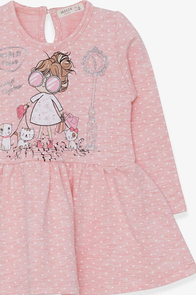 Baby Girl Long Sleeve Dress with Sequined Glasses Girl Print Salmon Melange (1-2 Years) - 3