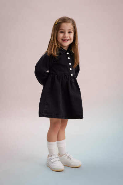 Baby Girl Long Sleeve Jean Dress Anthracite - 1