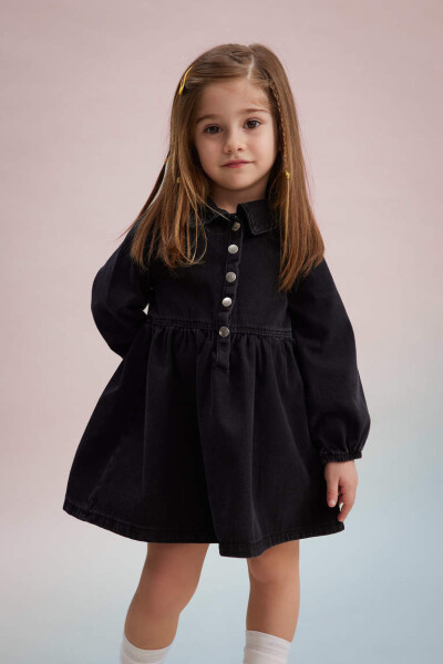 Baby Girl Long Sleeve Jean Dress Anthracite - 2