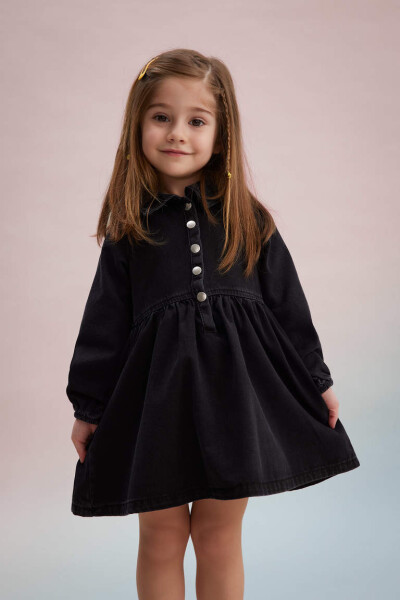 Baby Girl Long Sleeve Jean Dress Anthracite - 3