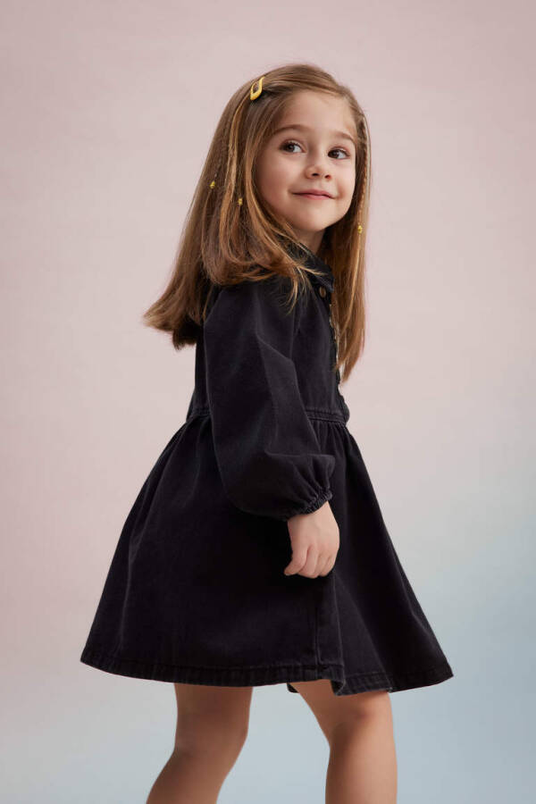 Baby Girl Long Sleeve Jean Dress Anthracite - 4