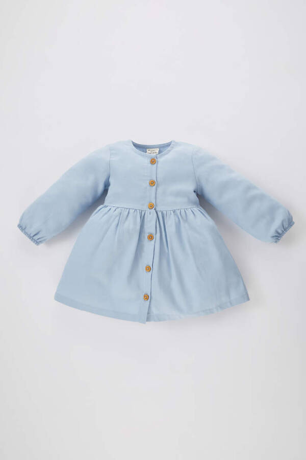 Baby Girl Long Sleeve Twill Dress Light Blue - 1