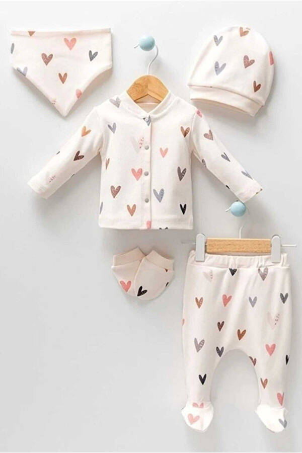 Baby Girl Newborn Cream 5-Piece Hospital Discharge Romper Set - 9