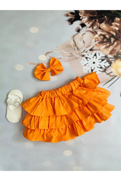 Baby Girl Orange Shorts Skirt Ballerina Socks Bandana Set - 1