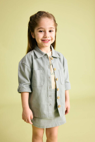 Baby Girl Pocket Gabardine Long Sleeve Shirt Light Green - 1