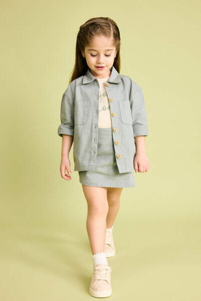 Baby Girl Pocket Gabardine Long Sleeve Shirt Light Green - 2