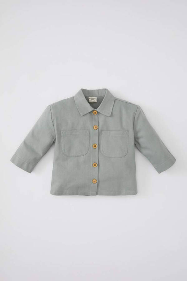 Baby Girl Pocket Gabardine Long Sleeve Shirt Light Green - 4