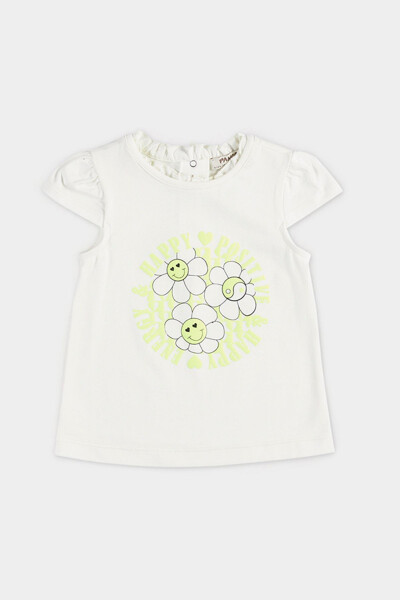 Baby Girl Printed Short-Sleeved Ecru T-Shirt - 1