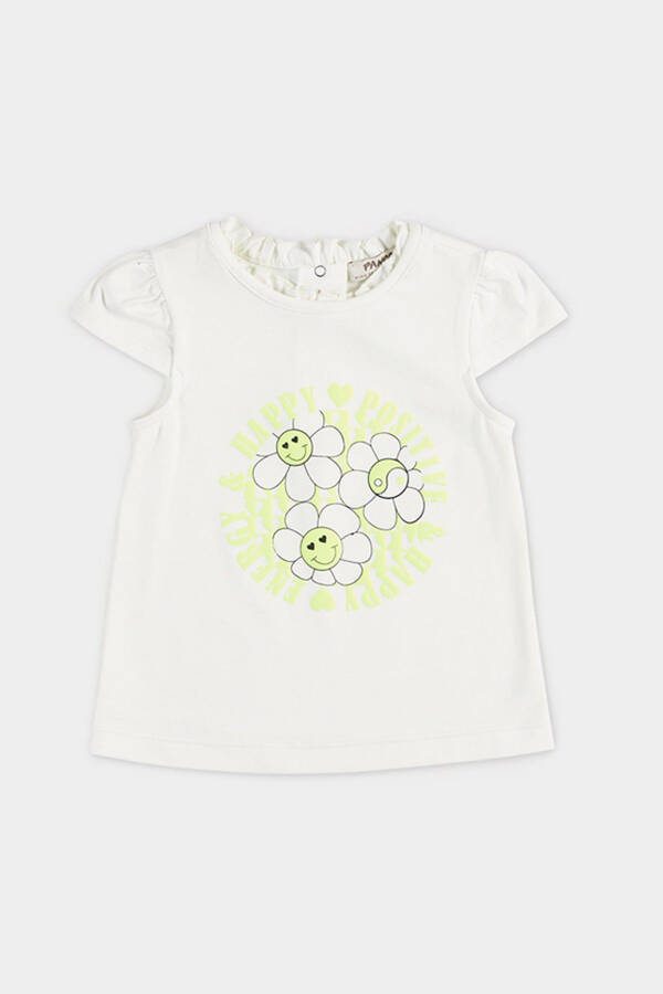 Baby Girl Printed Short-Sleeved Ecru T-Shirt - 1