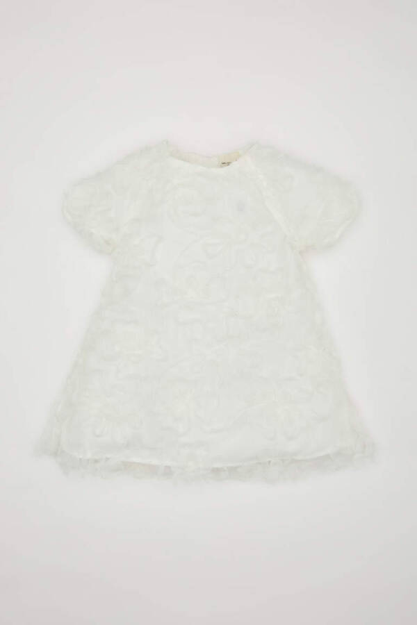 Baby Girl Short Sleeve Tulle Dress Ecru - 1