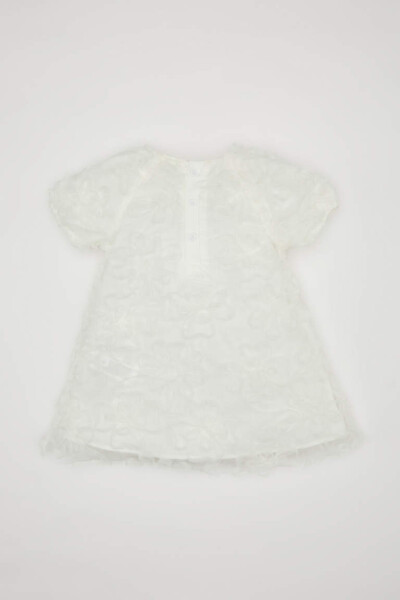 Baby Girl Short Sleeve Tulle Dress Ecru - 5