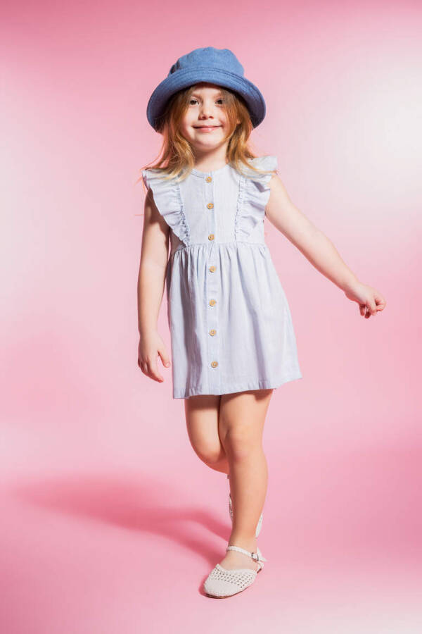 Baby Girl Sleeveless Linen Look Dress Light Blue - 1