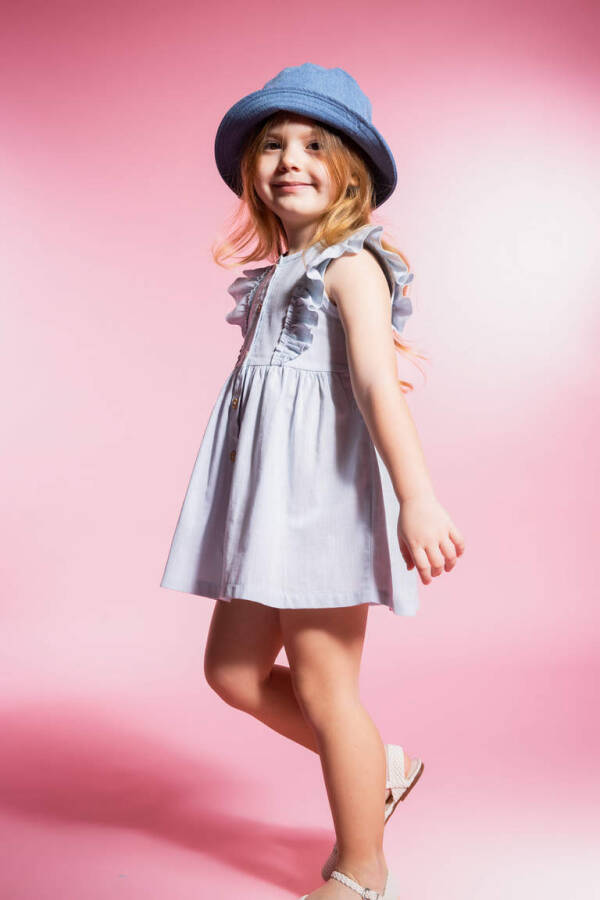 Baby Girl Sleeveless Linen Look Dress Light Blue - 3