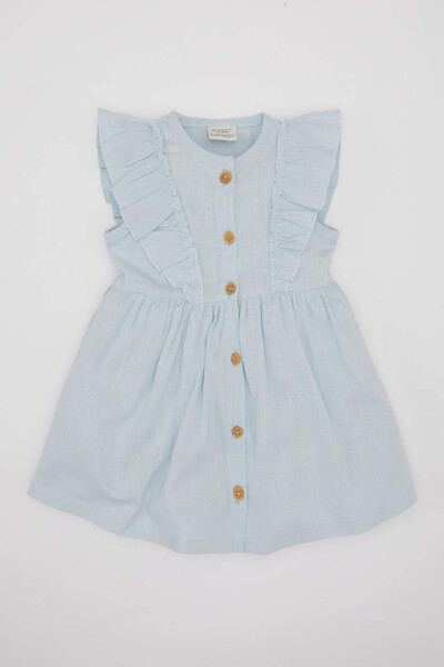 Baby Girl Sleeveless Linen Look Dress Light Blue - 4