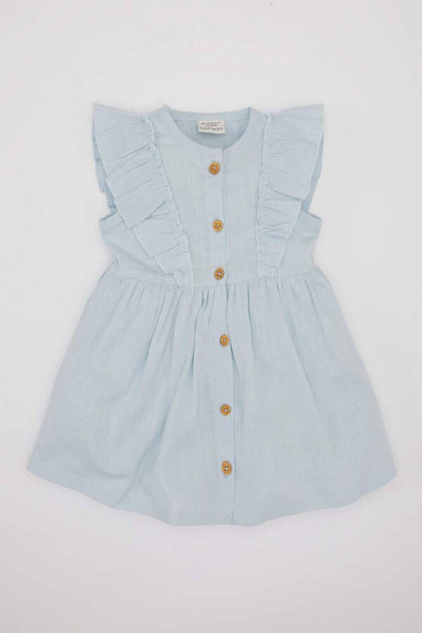 Baby Girl Sleeveless Linen Look Dress Light Blue - 4