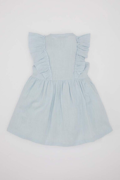 Baby Girl Sleeveless Linen Look Dress Light Blue - 7