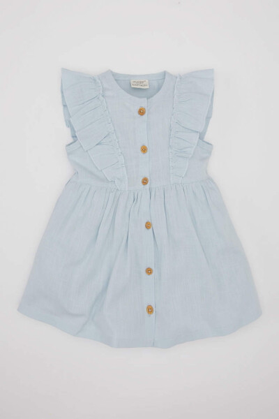 Baby Girl Sleeveless Linen Look Dress Light Blue - 8