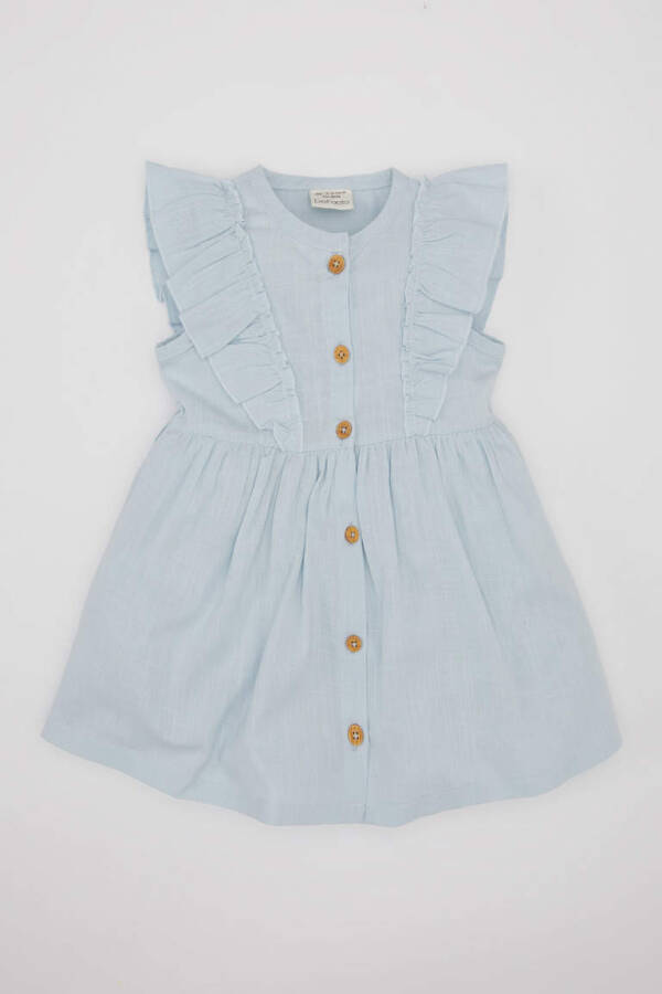 Baby Girl Sleeveless Linen Look Dress Light Blue - 8