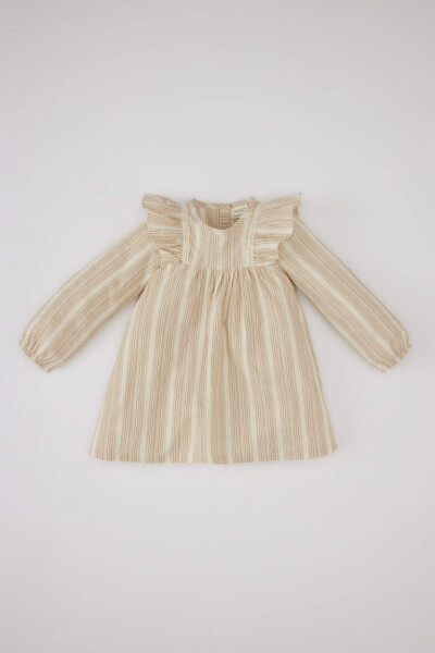 Baby Girl Striped Long Sleeve Linen Look Dress Light Vizon - 1