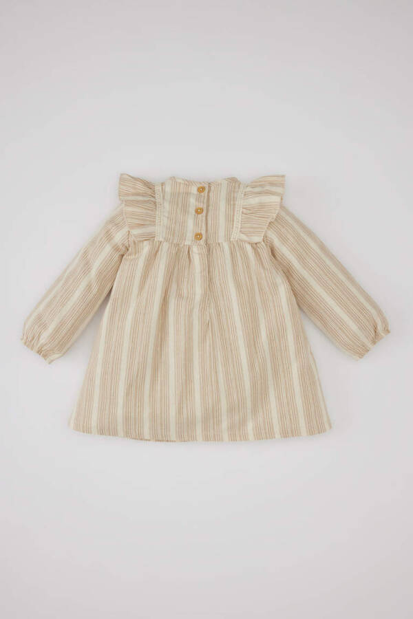 Baby Girl Striped Long Sleeve Linen Look Dress Light Vizon - 5