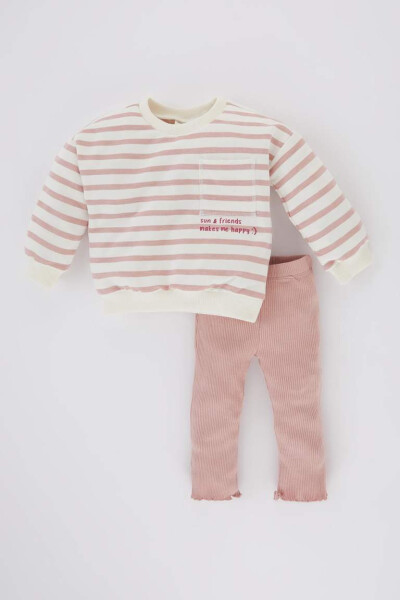 Baby Girl Striped Sweatshirt & Leggings 2-piece Set (Pink) - 4