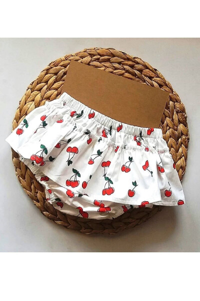 Baby Girl Summer Cherry Print Frill Detailed Short Skirt 100% Cotton - 3