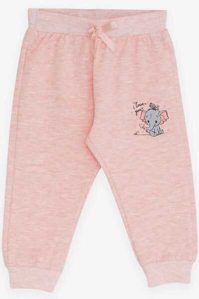 Baby Girl Sweatpants with Elephant Print 6 Months-2 Years, Salmon Melange - 4