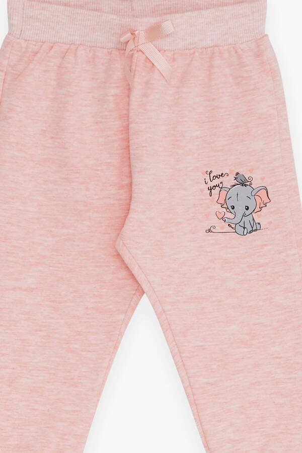 Baby Girl Sweatpants with Elephant Print 6 Months-2 Years, Salmon Melange - 6