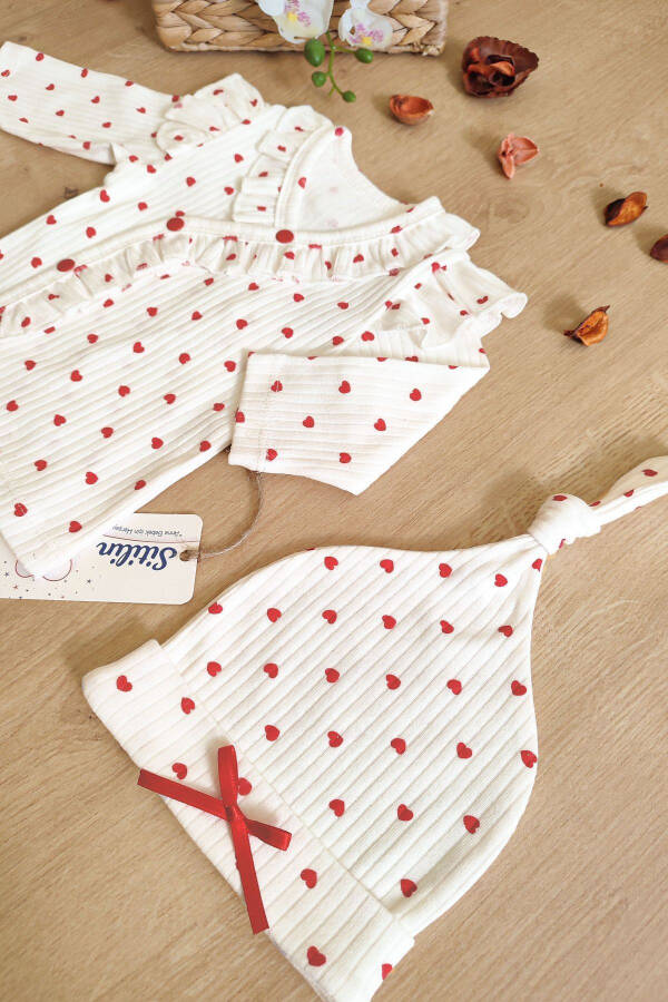 Baby Girl White Heart Patterned Natural Luxury Decorated 5 Piece Hospital Discharge Newborn Set Stl6398 - 9