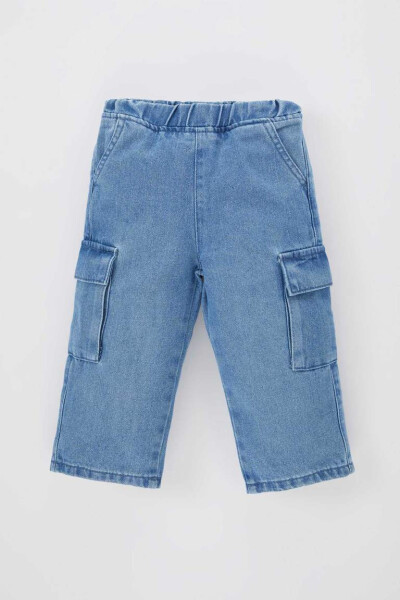 Baby Girl Wide Leg Jean Pants, Mint Blue - 4