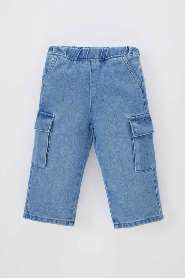 Baby Girl Wide Leg Jean Pants, Mint Blue - 4