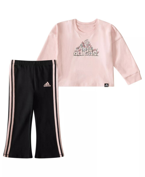 Baby Girls 2-Piece Long Sleeve Tee Flare Pant Set - Sandy Pink - 1