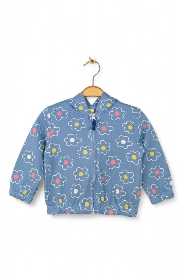 Baby girls' long-sleeved hooded cardigan with floral pattern (9-24 months) - 1