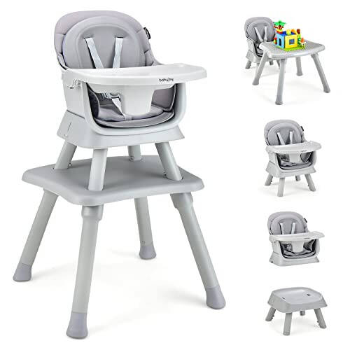 BABY JOY Baby High Chair, 8 in 1 Convertible Highchair for Babies & Toddlers | Booster Seat | Table and Chair Set | Building Block Table | Toddler Chair with Safety Harness, Removable Tray (Gray) - 31