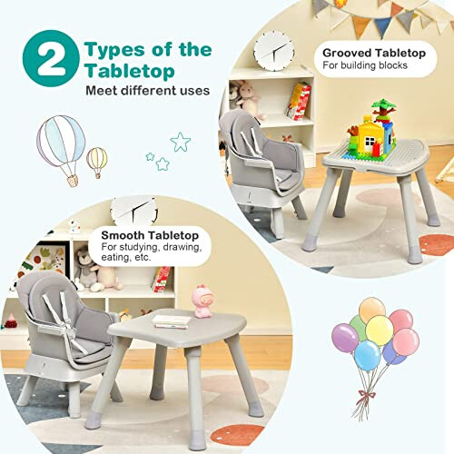 BABY JOY Baby High Chair, 8 in 1 Convertible Highchair for Babies & Toddlers | Booster Seat | Table and Chair Set | Building Block Table | Toddler Chair with Safety Harness, Removable Tray (Gray) - 35