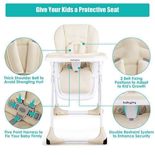 BABY JOY Convertible High Chair for Babies & Toddlers, Height Adjustable, Grow & Go High Chair w/Recline & Footrest, Removable Double Tray, Portable Baby Dinning Chair with Wheels (Beige) - 47