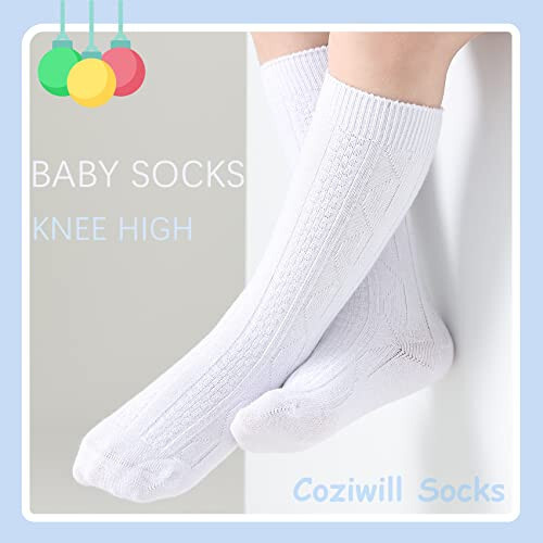 Baby Knee High Socks Girls Newborn Socks Boys Infant Tube Socks Cable Knit Knee High Stockings 0-3/3-6/6-12 Months 3/6 Pairs - 2