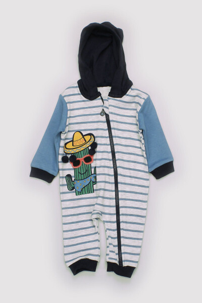 Baby Newborn Boy Seasonal Hooded Zippered Cotton Jersey Cactus Printed Jumpsuit 13688 - 6