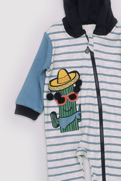 Baby Newborn Boy Seasonal Hooded Zippered Cotton Jersey Cactus Printed Jumpsuit 13688 - 2