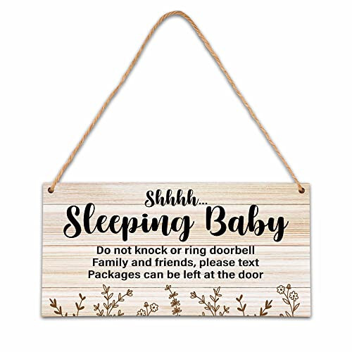 Baby Sleeping Sign For Front Door, Do Not Knock Or Ring Doorbell Wooden Sign, Baby Room Nursery Home Bedroom Rustic Hanging Sign, Set Of 1 Wooden Sign With Rope - A08 - 21