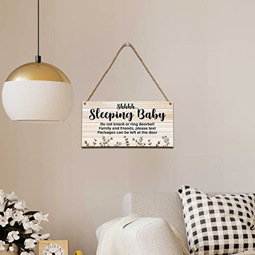 Baby Sleeping Sign For Front Door, Do Not Knock Or Ring Doorbell Wooden Sign, Baby Room Nursery Home Bedroom Rustic Hanging Sign, Set Of 1 Wooden Sign With Rope - A08 - 24