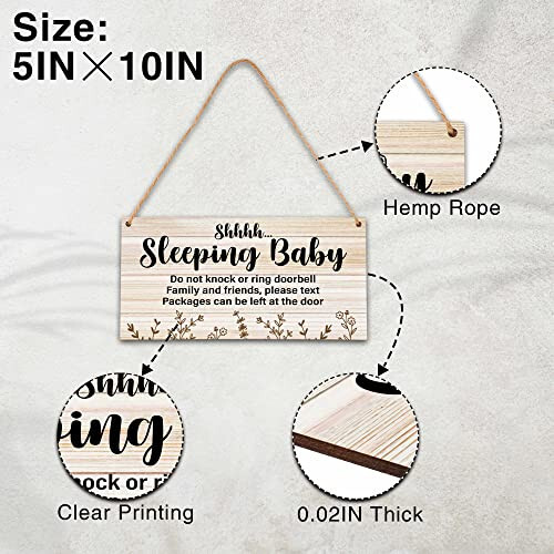 Baby Sleeping Sign For Front Door, Do Not Knock Or Ring Doorbell Wooden Sign, Baby Room Nursery Home Bedroom Rustic Hanging Sign, Set Of 1 Wooden Sign With Rope - A08 - 17